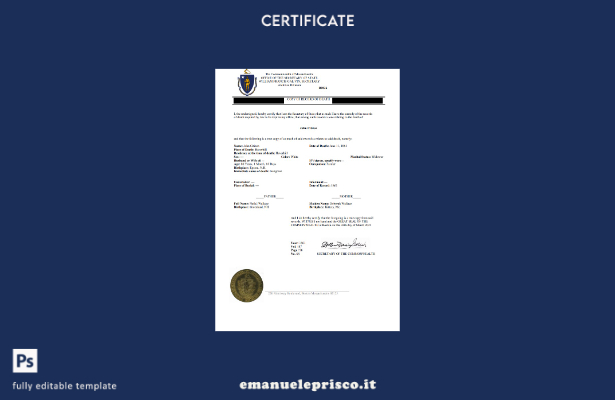 modello di certificato di morte del Massachusetts USA in stile verificato